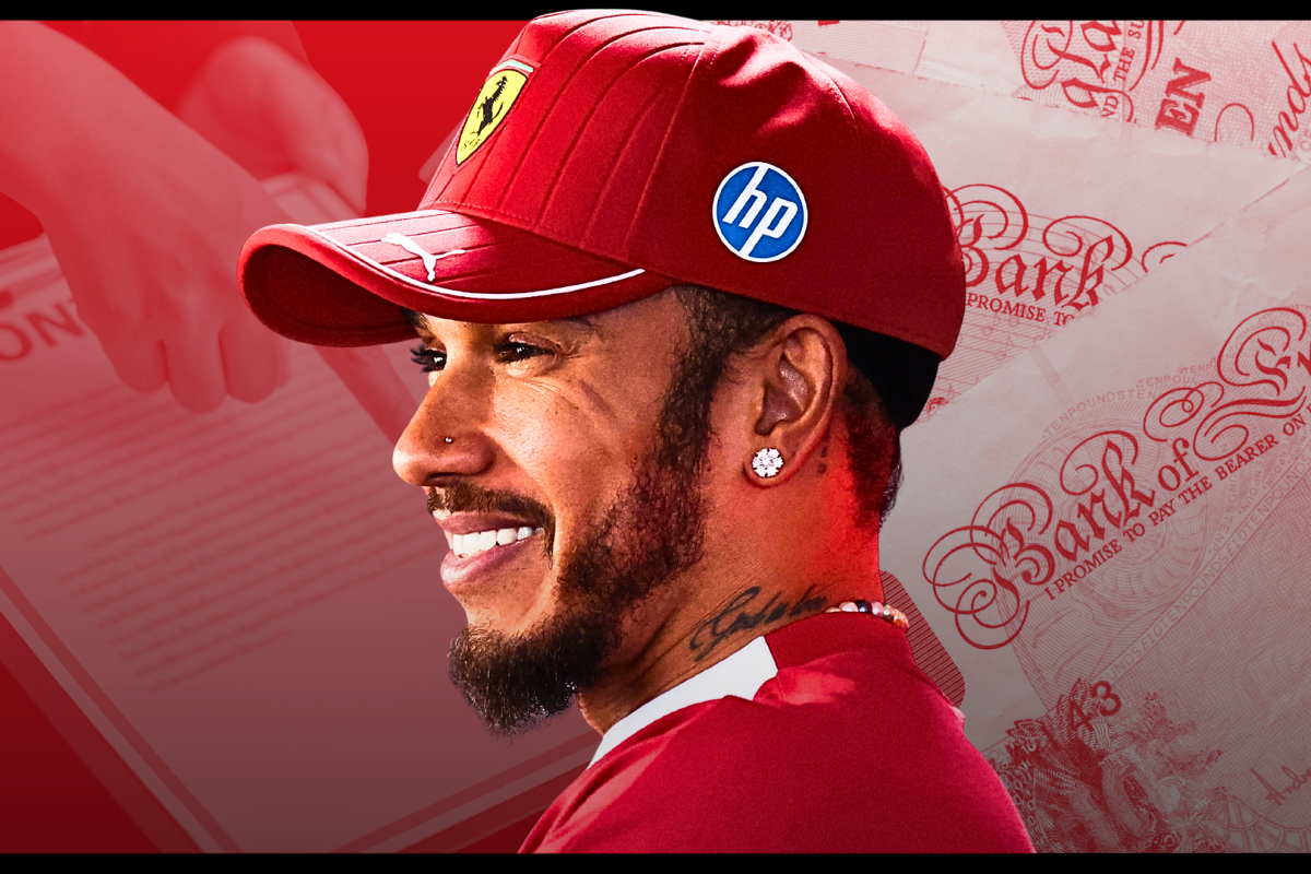 Lewis Hamilton's profile with an edited contract and money in the background