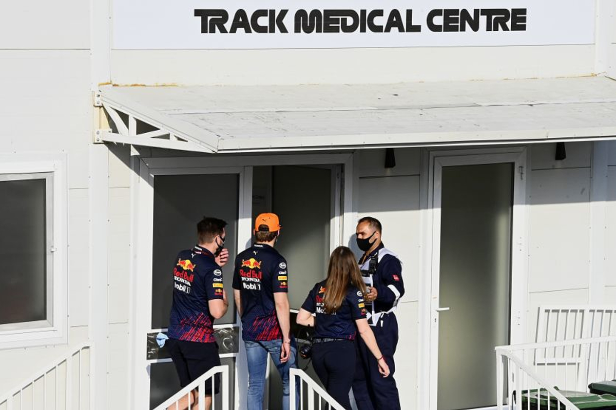 Verstappen heading to the medical centre in Baku