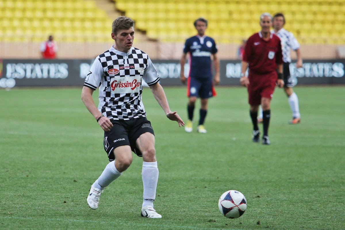 Verstappen during charity football match in Monaco