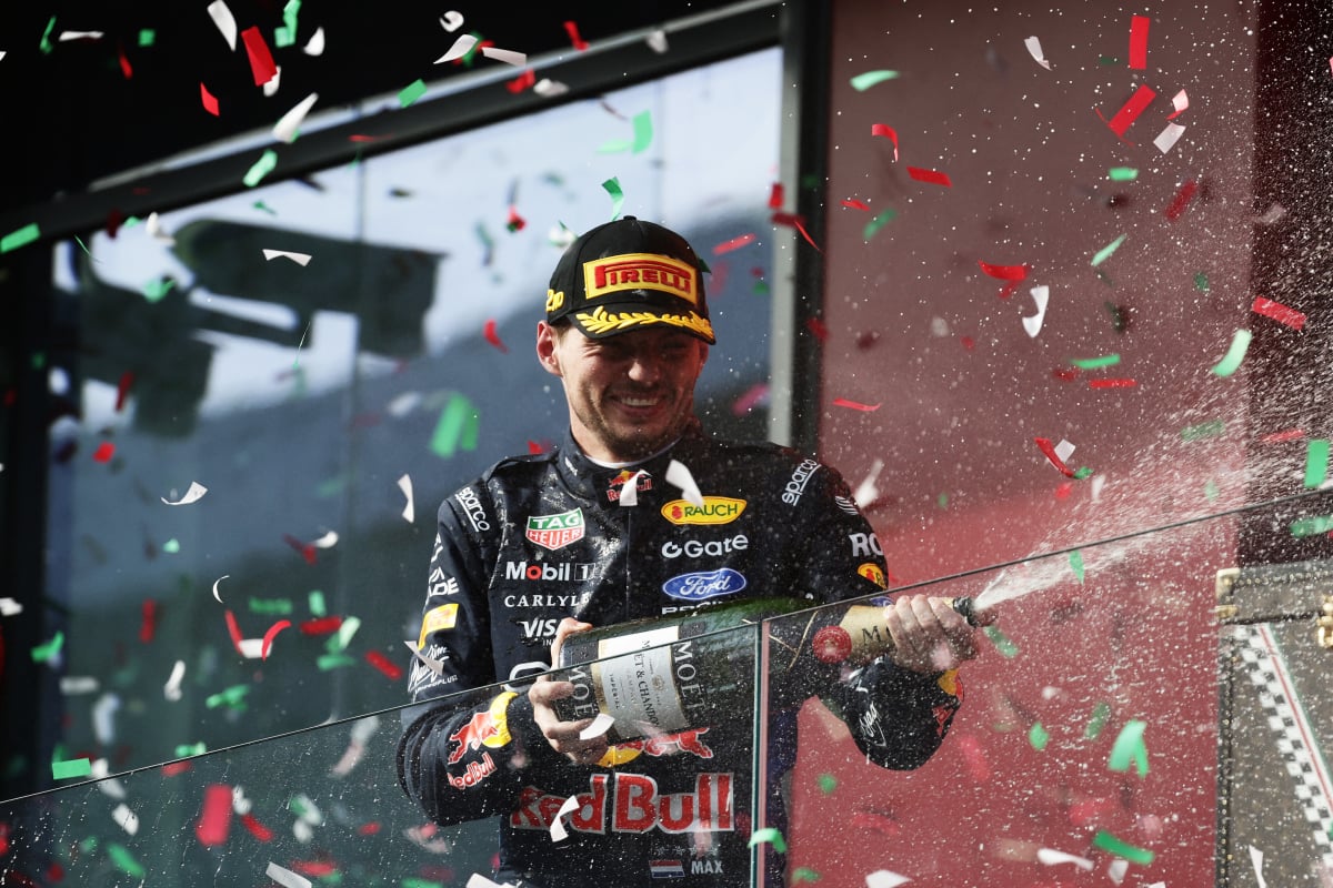 Verstappen on the podium at the Hungaroring