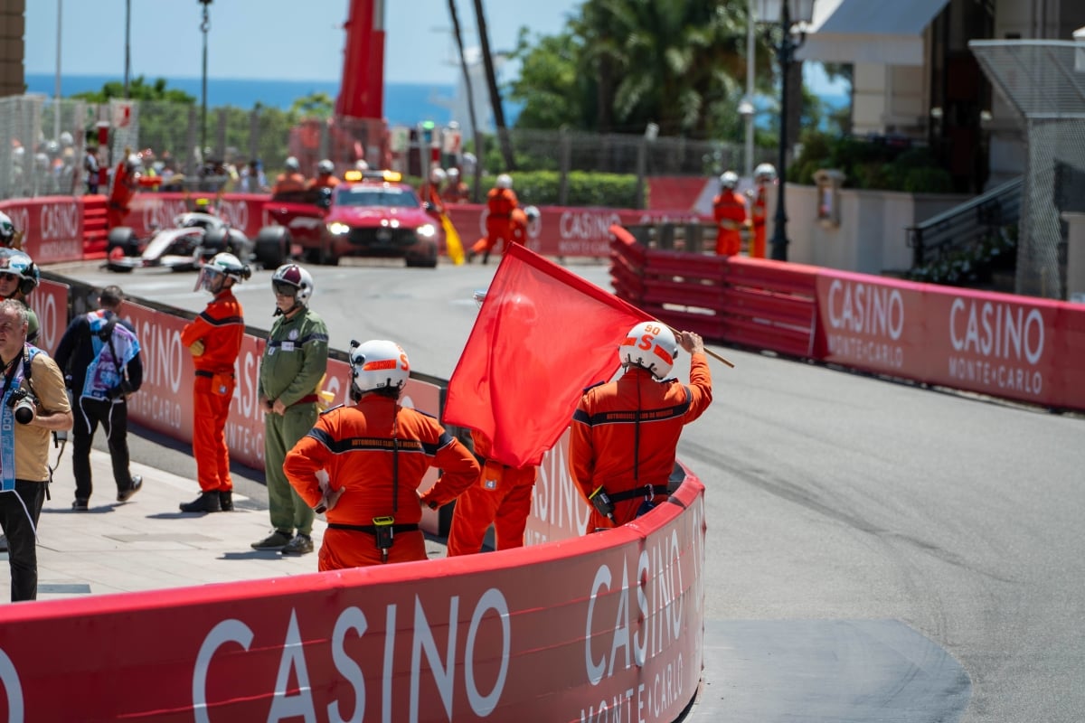 A red flag waves at the Monaco GP