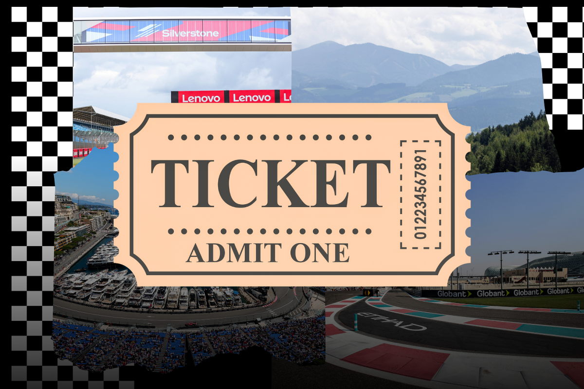 Ticket 'admit one' with F1-track themed background