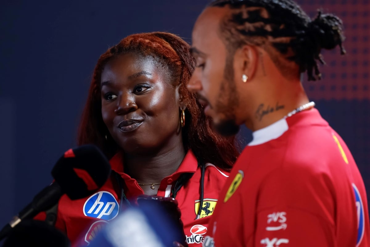 Ella alongside Lewis Hamilton in the media pen at the Austrian Grand Prix