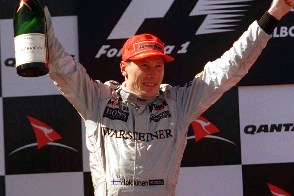 Mika Hakkinen wins the 1998 Australian GP for McLaren 