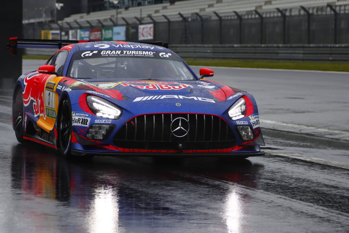 Max Verstappen drives at the Nurburgring in the wet