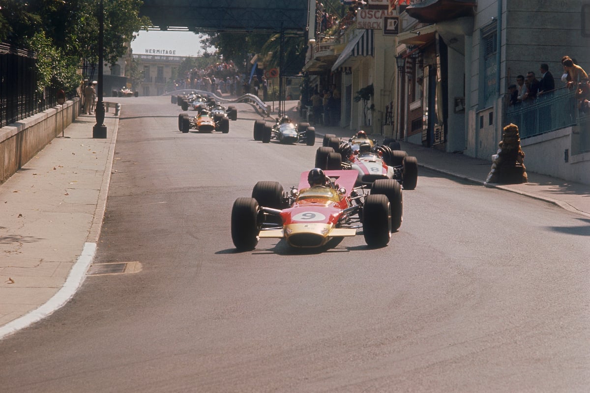 Hill with the Lotus 49B, the first F1 car with wings