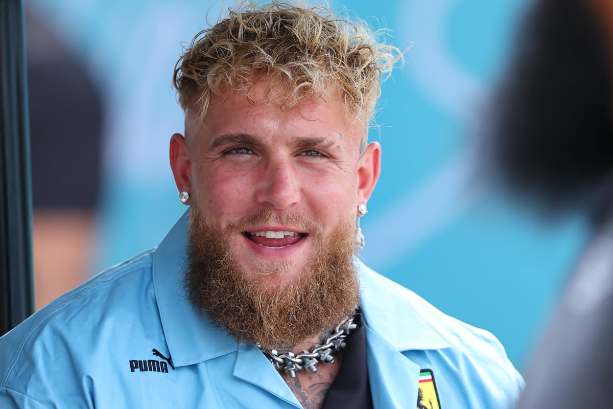 Jake Paul wears a Ferrari shirt at the 2025 Miami Grand Prix