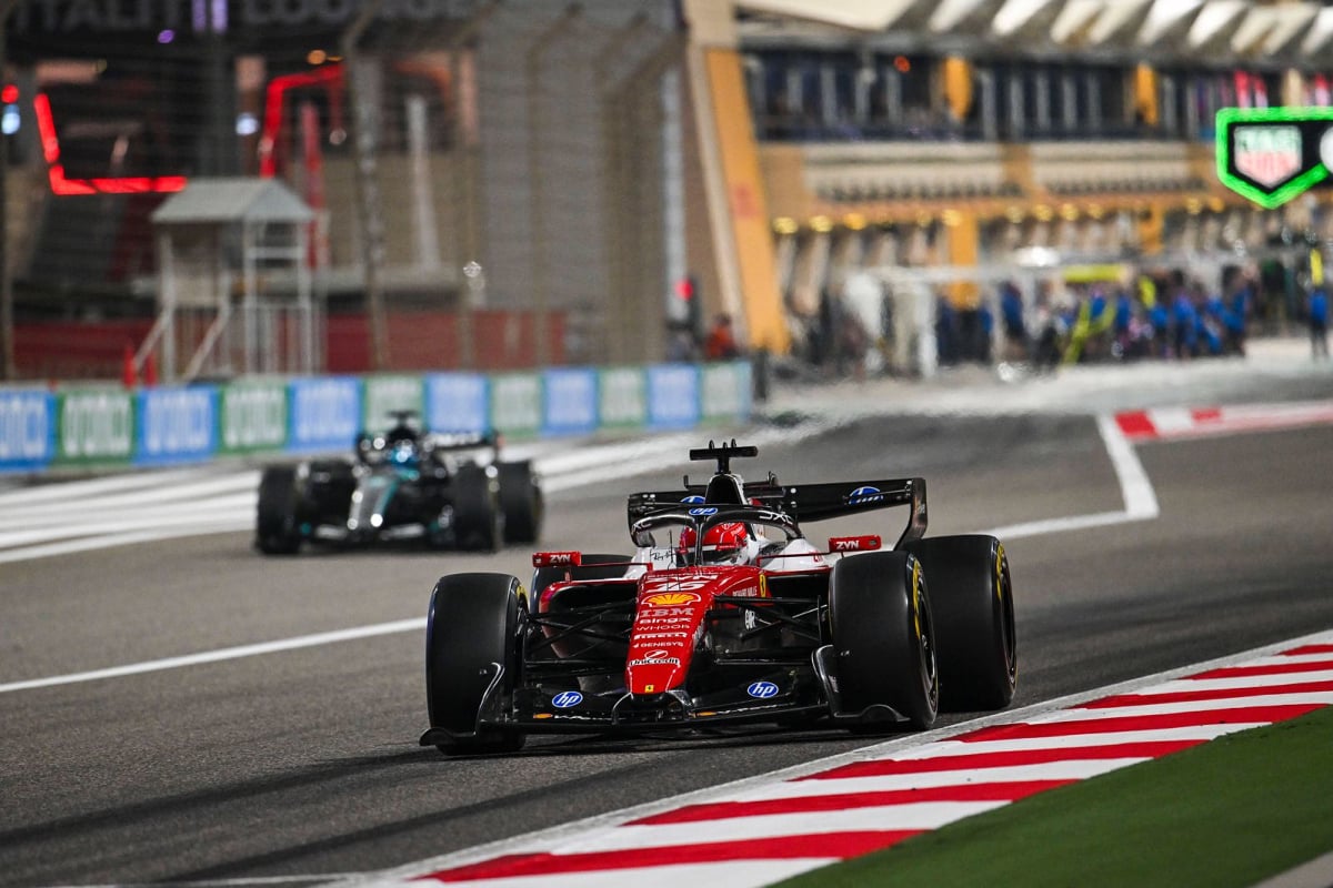 Charles Leclerc drives his Ferrari around the Sakhir circuit