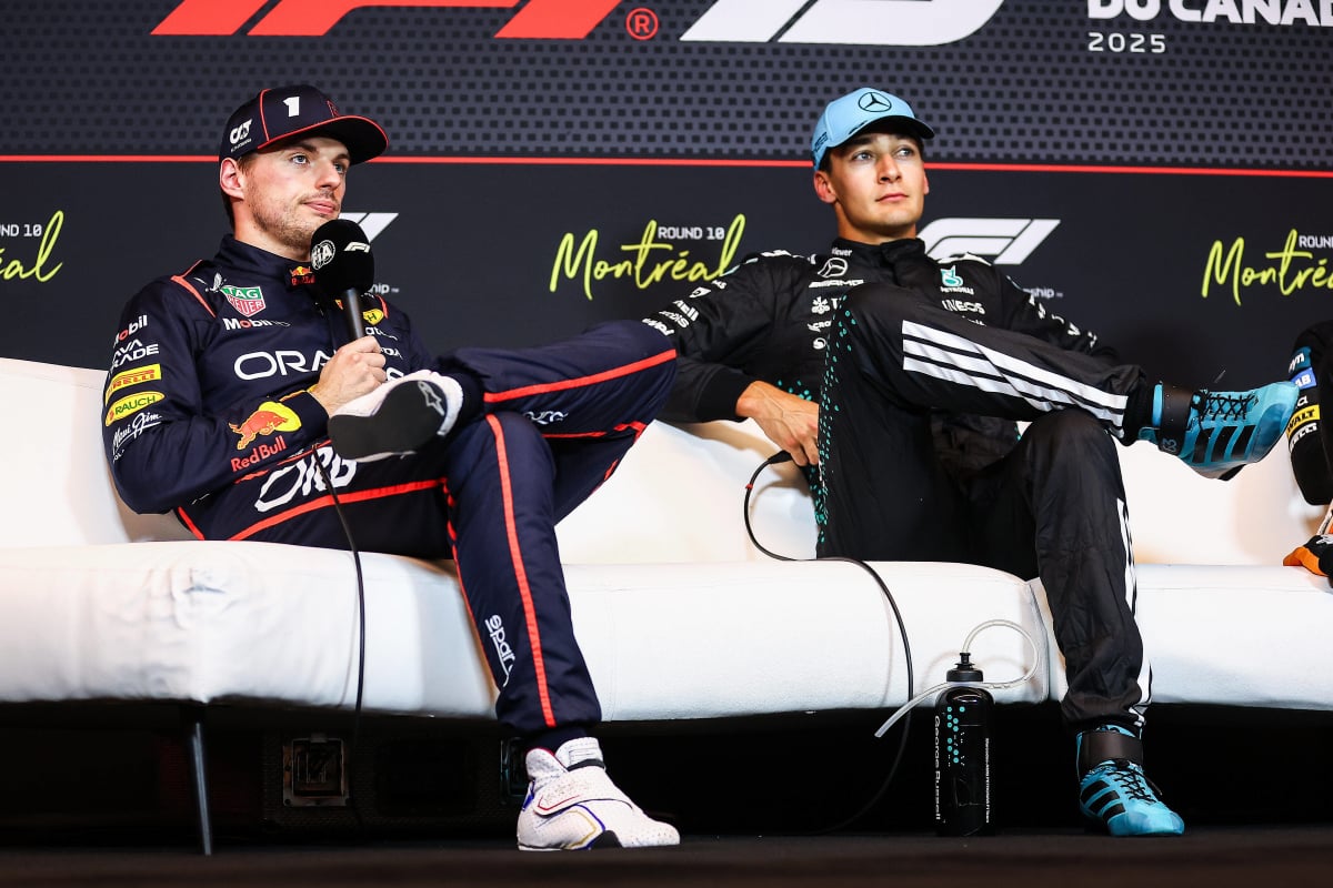 Verstappen and Russell at press conference after Montreal race