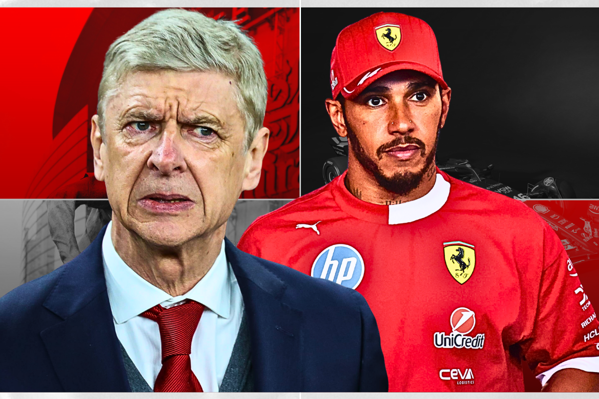 Lewis Hamilton, Arsene Wenger look at one another