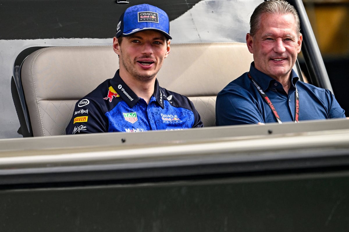 Max and Jos Verstappen sat in a boat smiling after Monaco GP