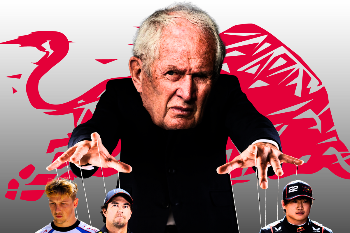 helmut marko, red bull, liam lawson, yuki tsunoda, sergio perez, graphic