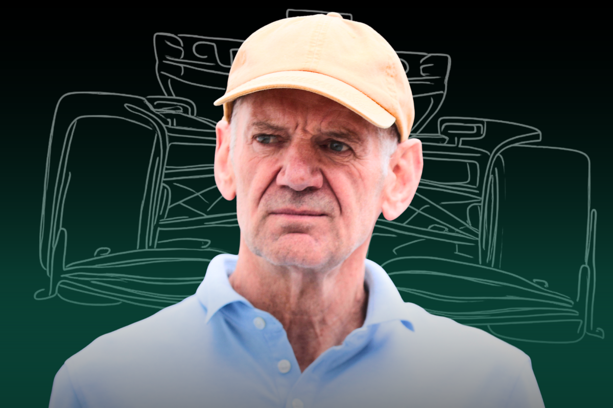 Adrian Newey in front of a sketch of an F1 car