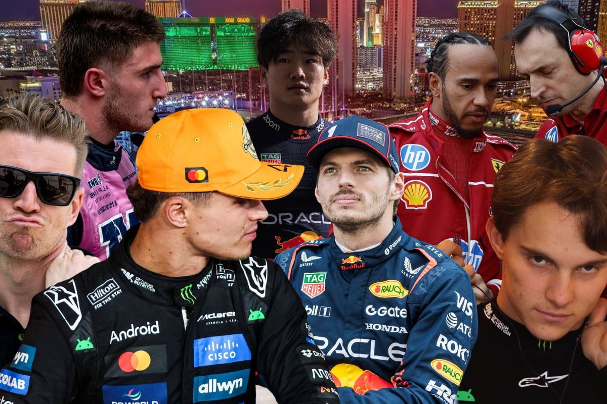 All the stars of F1 in front of the Las Vegas GP track