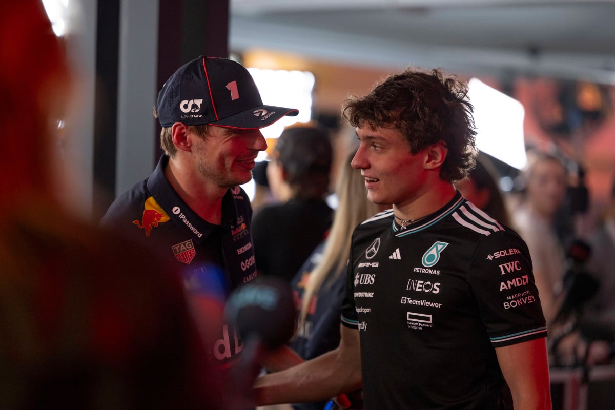 Max Verstappen talking to Kimi Antonelli in Qatar