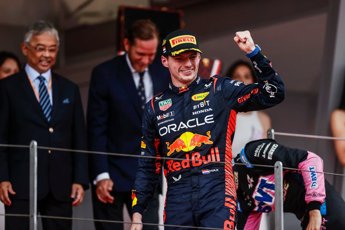 Max Verstappen receives trophy from a bra-less Maria Sharapova in Monaco GP