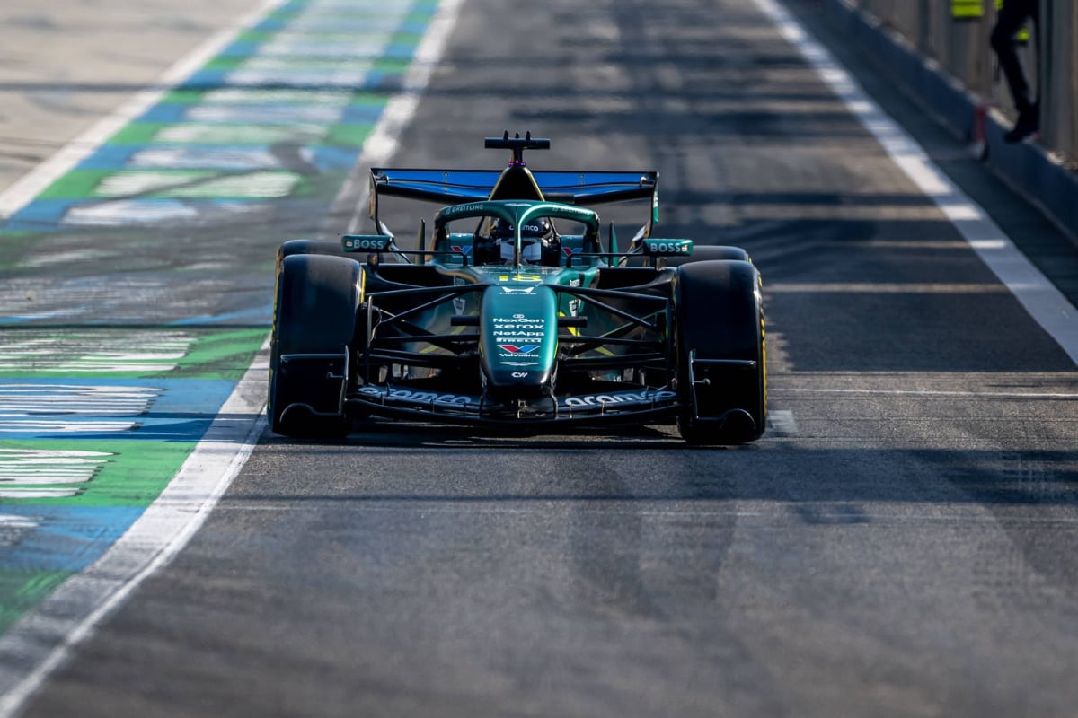 Lance Stroll drives his Aston Martin at Bahrain