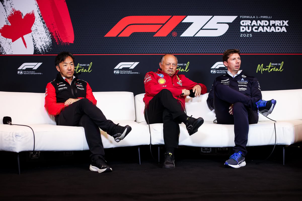Ayao Komatsu, James Vowles and Fred Vasseur in an FIA press conference