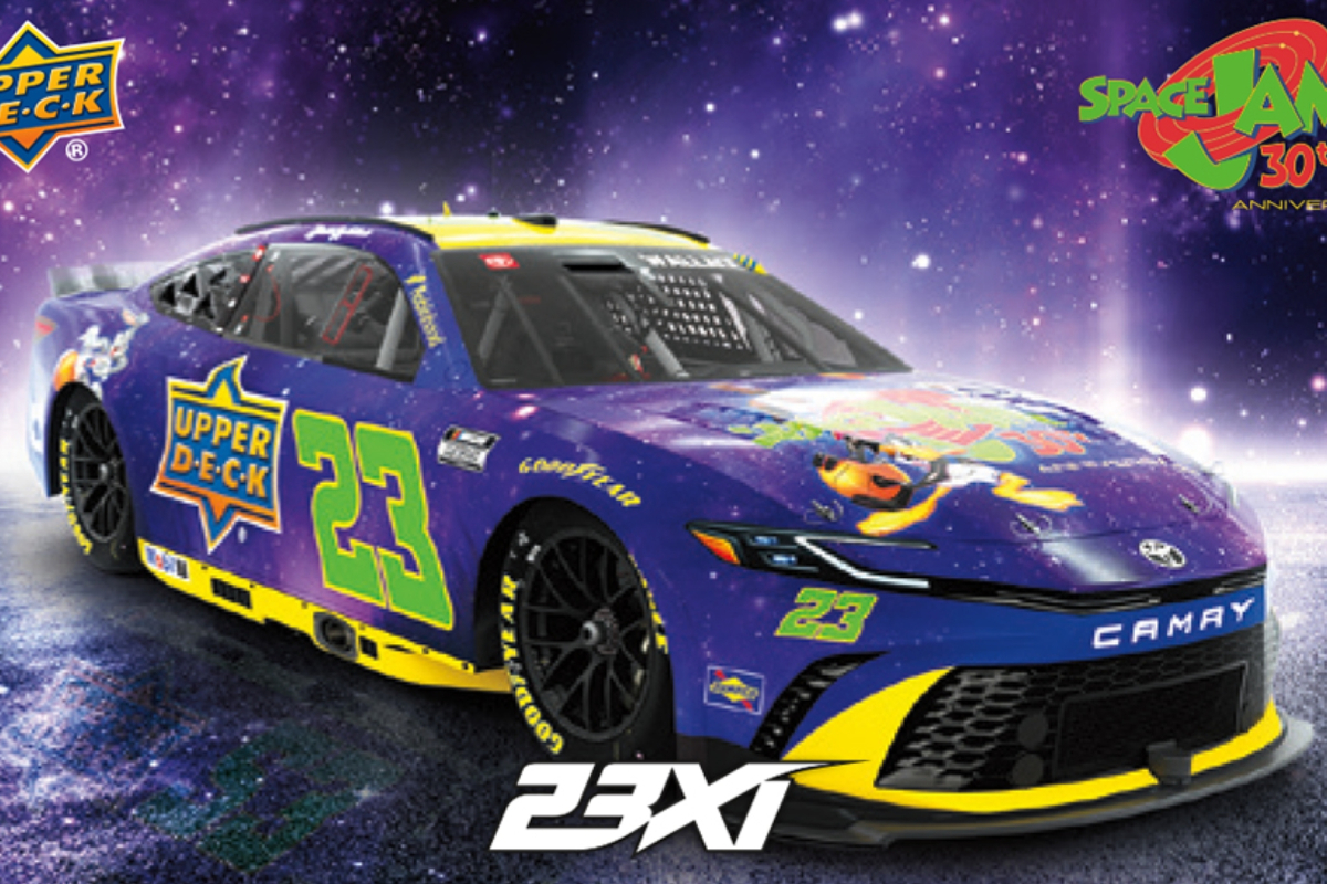 An image of Bubba Wallace's No. 23 Toyota sporting a Space Jam 30th anniversary paint scheme