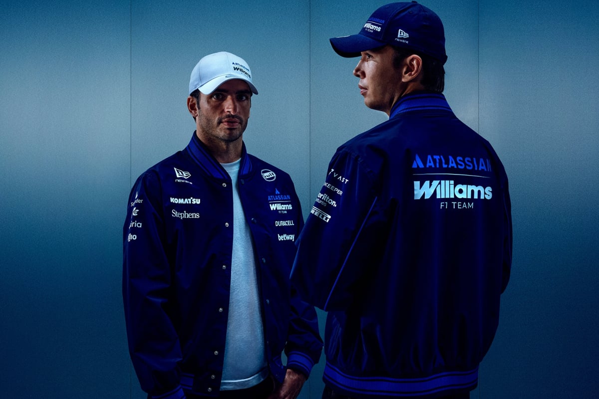 Credit: Williams x New Era. Promotional shot of Sainz and Albon in the new 2026 Williams F1 kit made by New Era