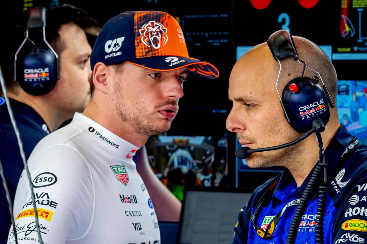 Max Verstappen talks to GP at the Belgian GP