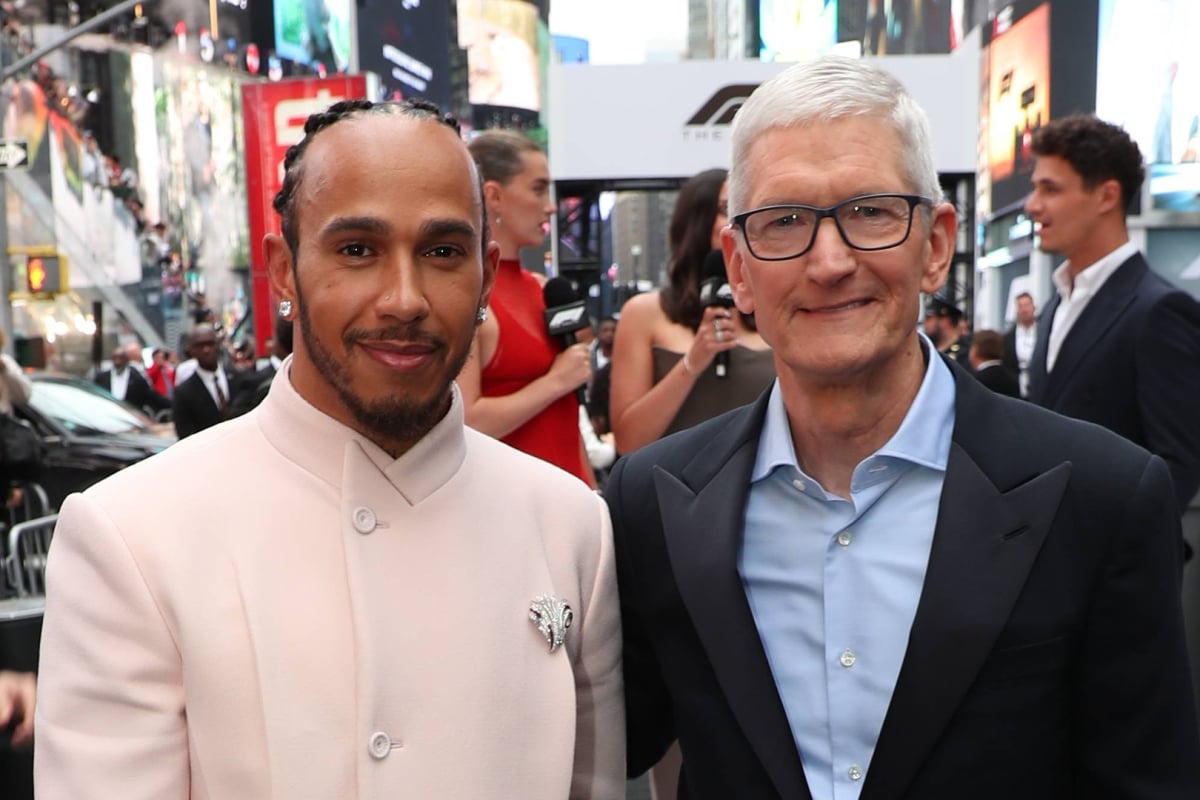 Apple chief Tim Cook with Ferrari F1 star Lewis Hamilton in NYC