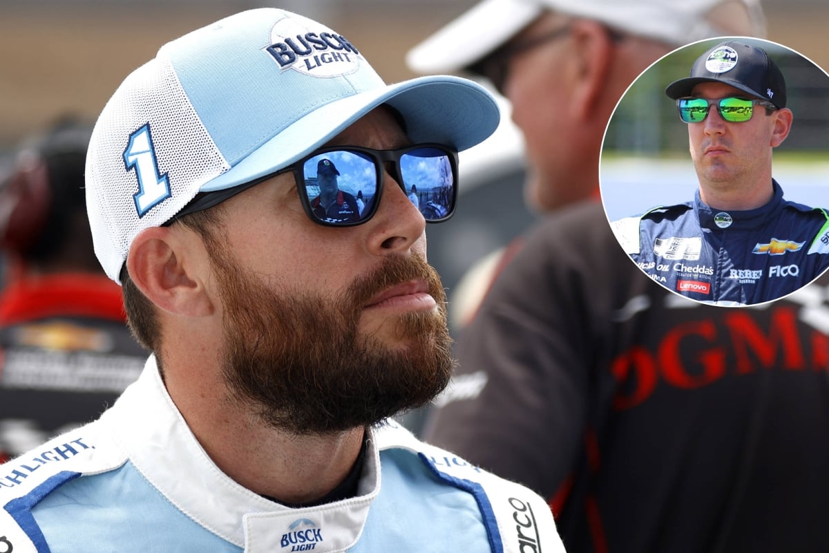 A composite image of NASCAR drivers Ross Chastain and Kyle Busch