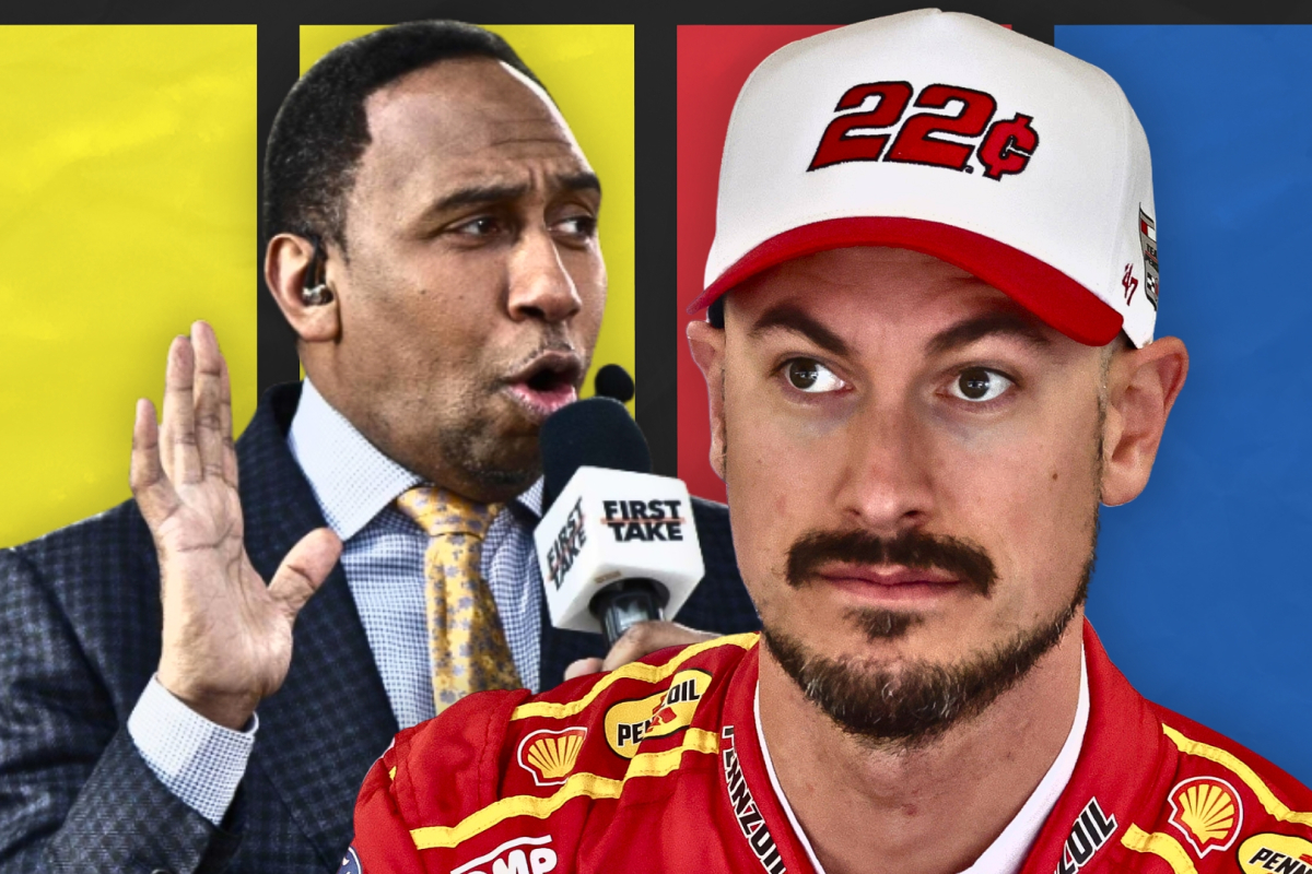 A composite image of Stephen A. Smith and NASCAR star Joey Logano