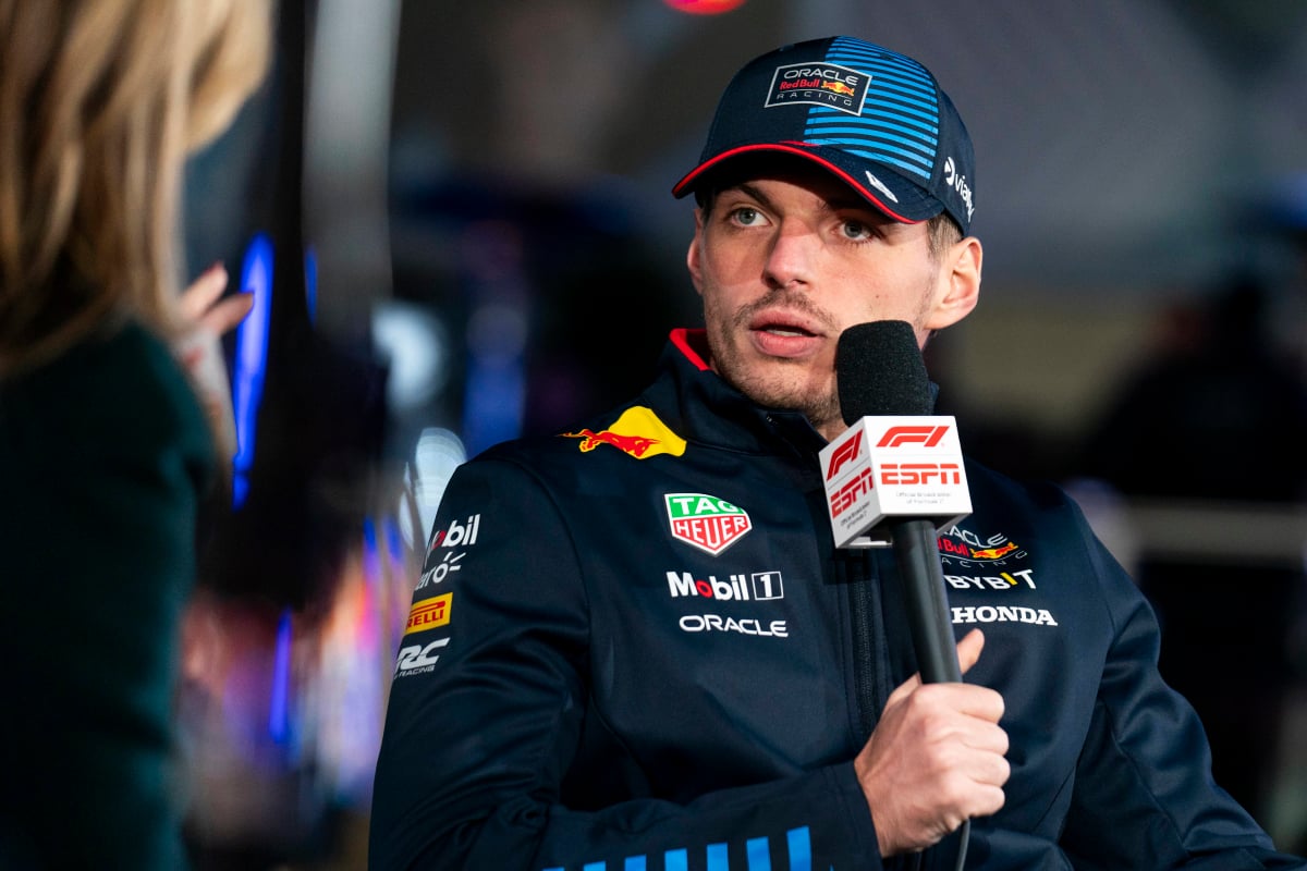 Max Verstappen talks into an ESPN mic