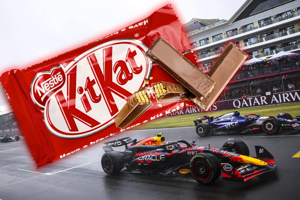 The start of the British Grand Prix, with a KitKat bar pasted on top