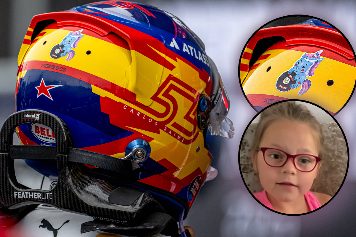 Unicorn on helmet of Carlos Sainz in Baku