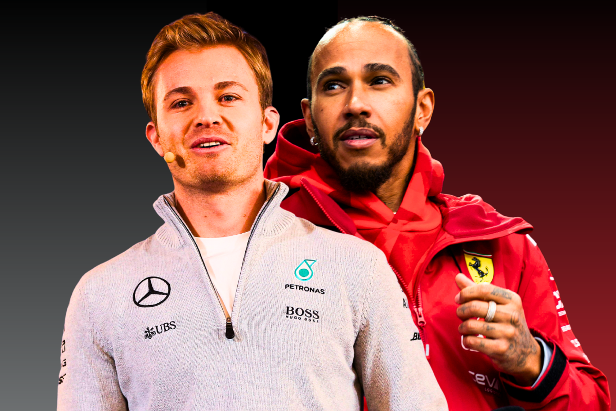 Lewis Hamilton of Ferrari is pictured alongside Nico Rosberg of Mercedes