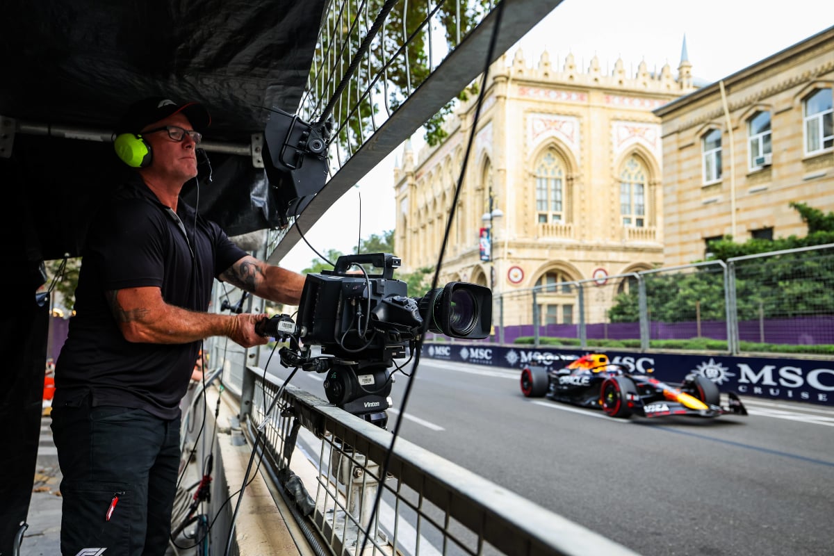 Verstappen driving past camera in Baku