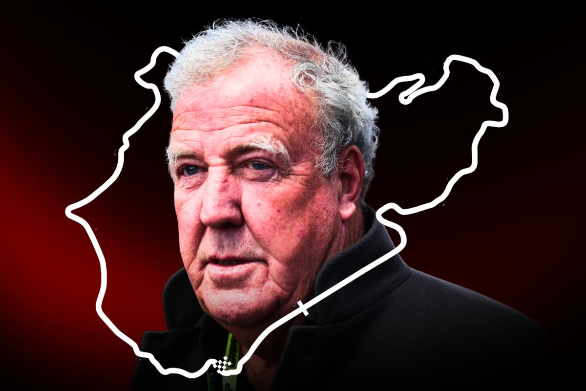 Jeremy Clarkson is pictured alongside the layout of the Nurburgring