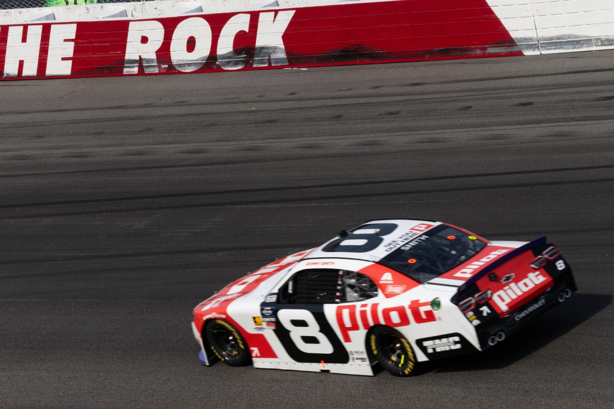 An image of Sammy Smith in the No. 8 Chevrolet at Rockingham Speedway in 2025