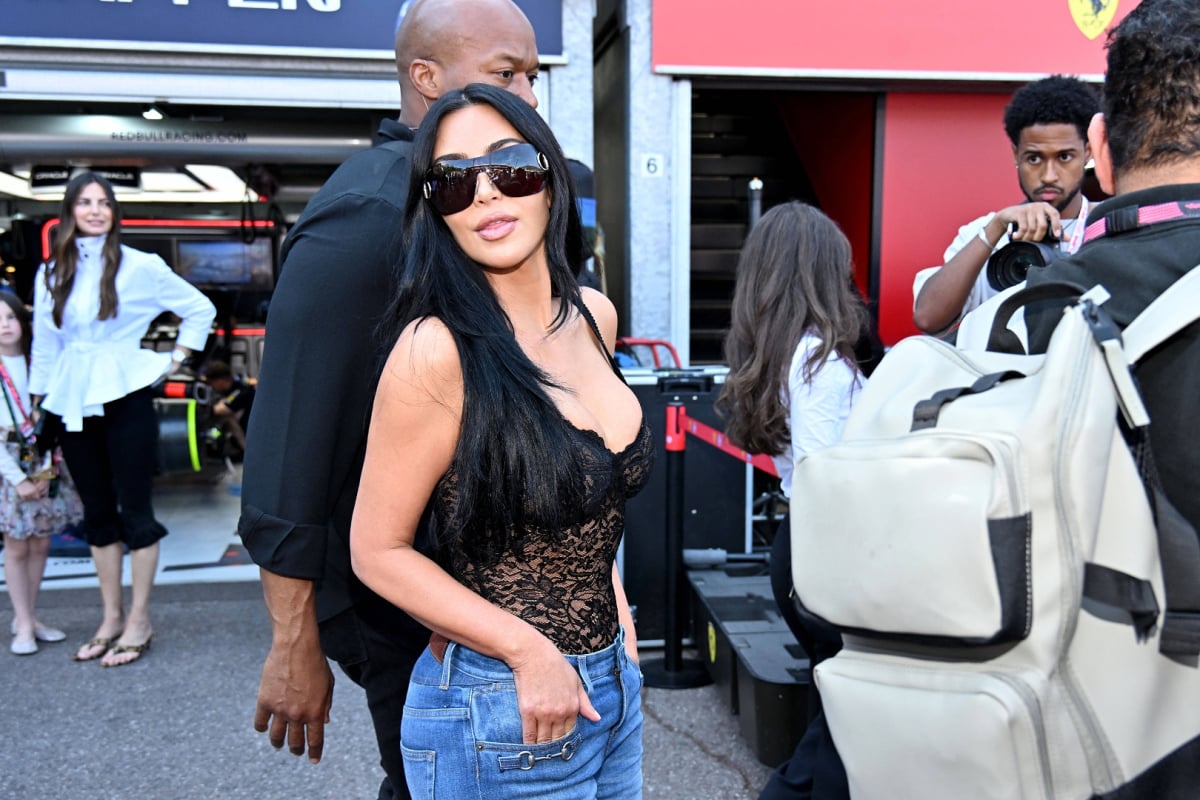 Kim Kardashian at the 2026 Monaco Grand Prix with Kelly Piquet in the background