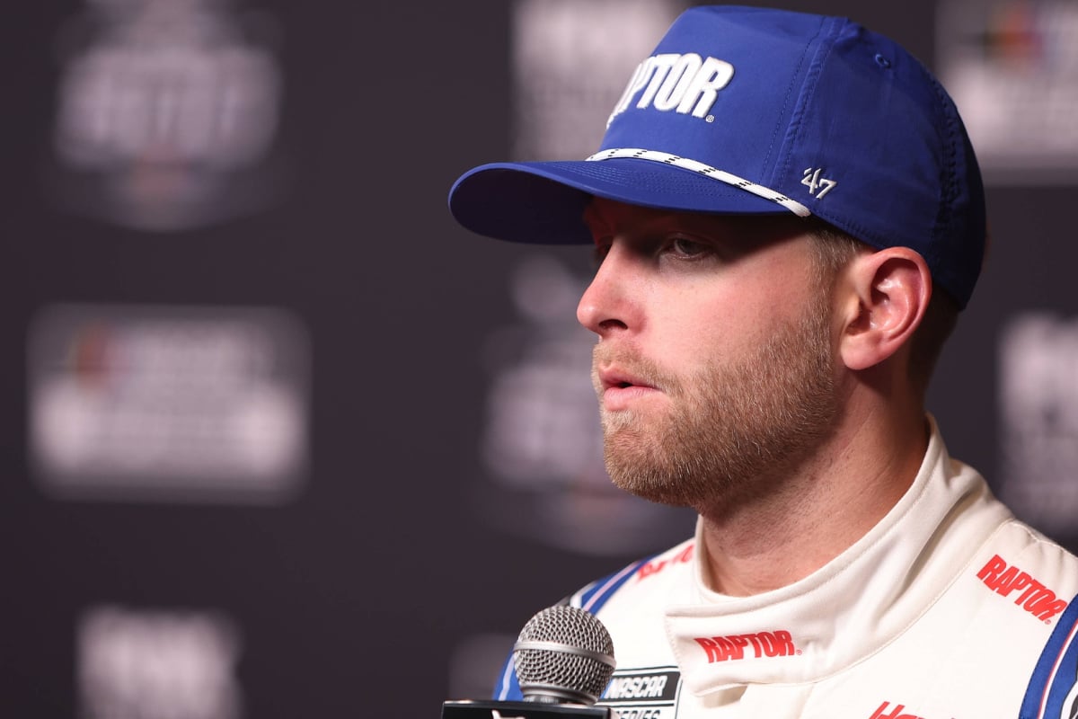 An image of Hendrick Motorsports NASCAR star William Byron talking to the media