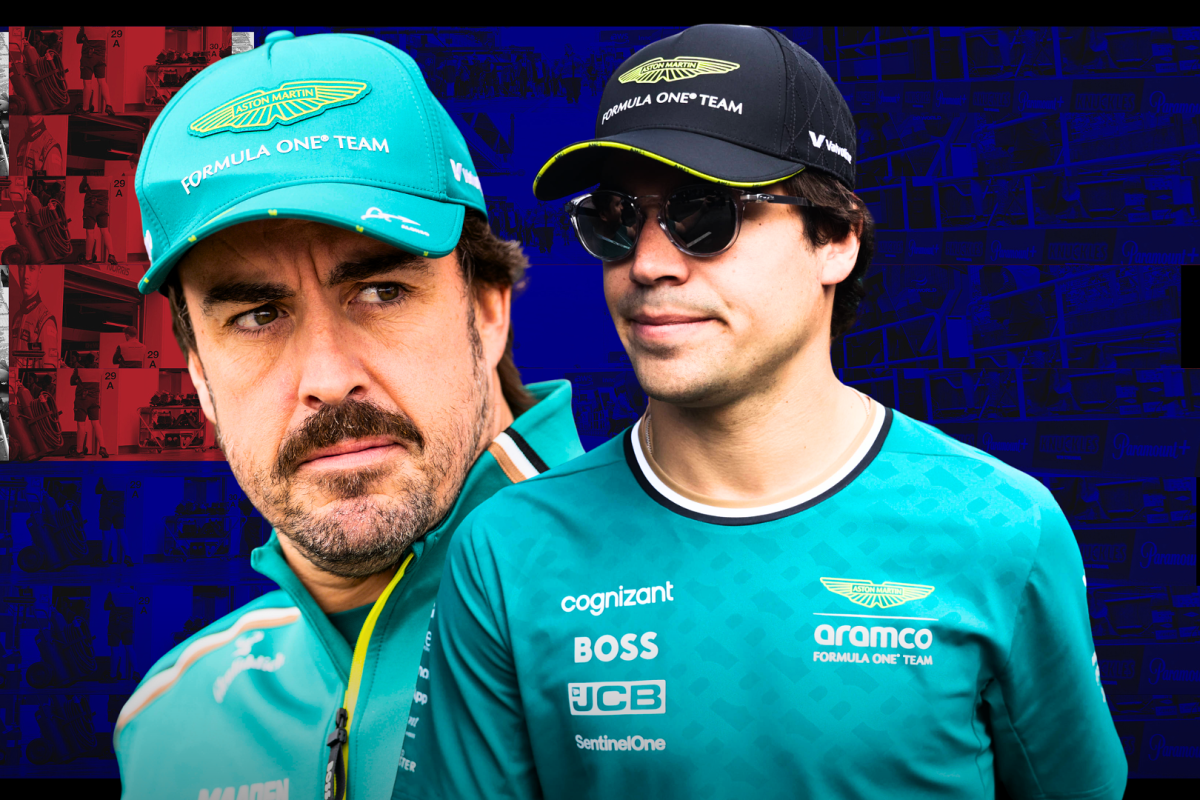 Lance Stroll and Fernando Alonso in front of the Australian flag