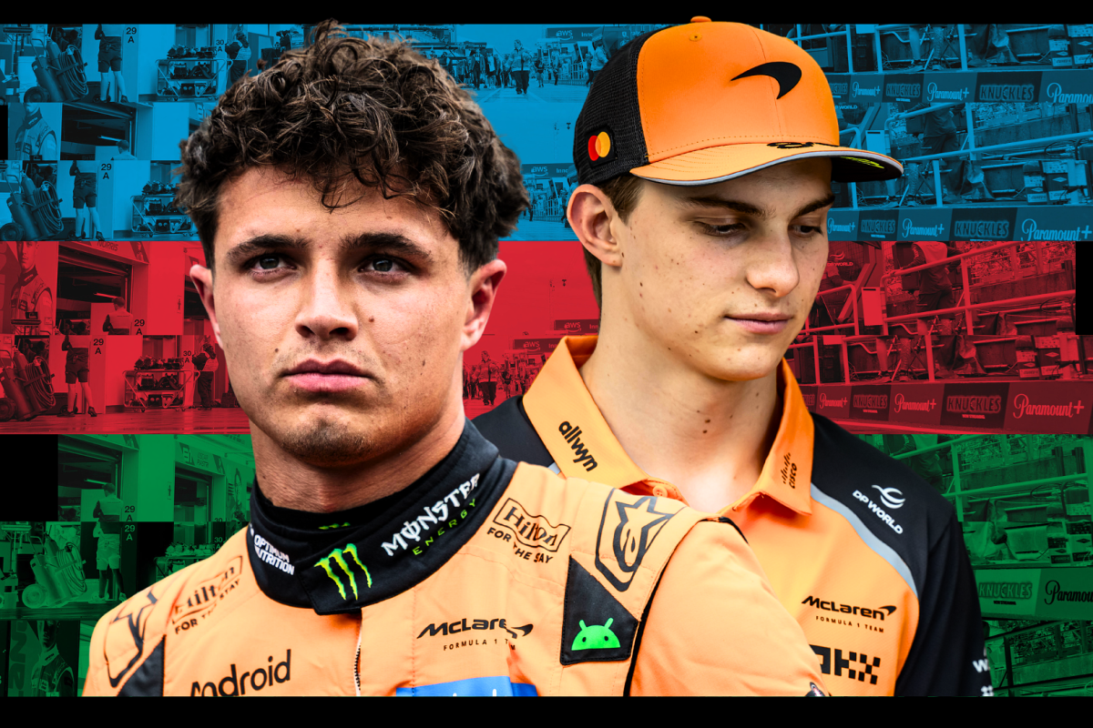 Oscar Piastri and Lando Norris appear with an Azerbaijan flag background