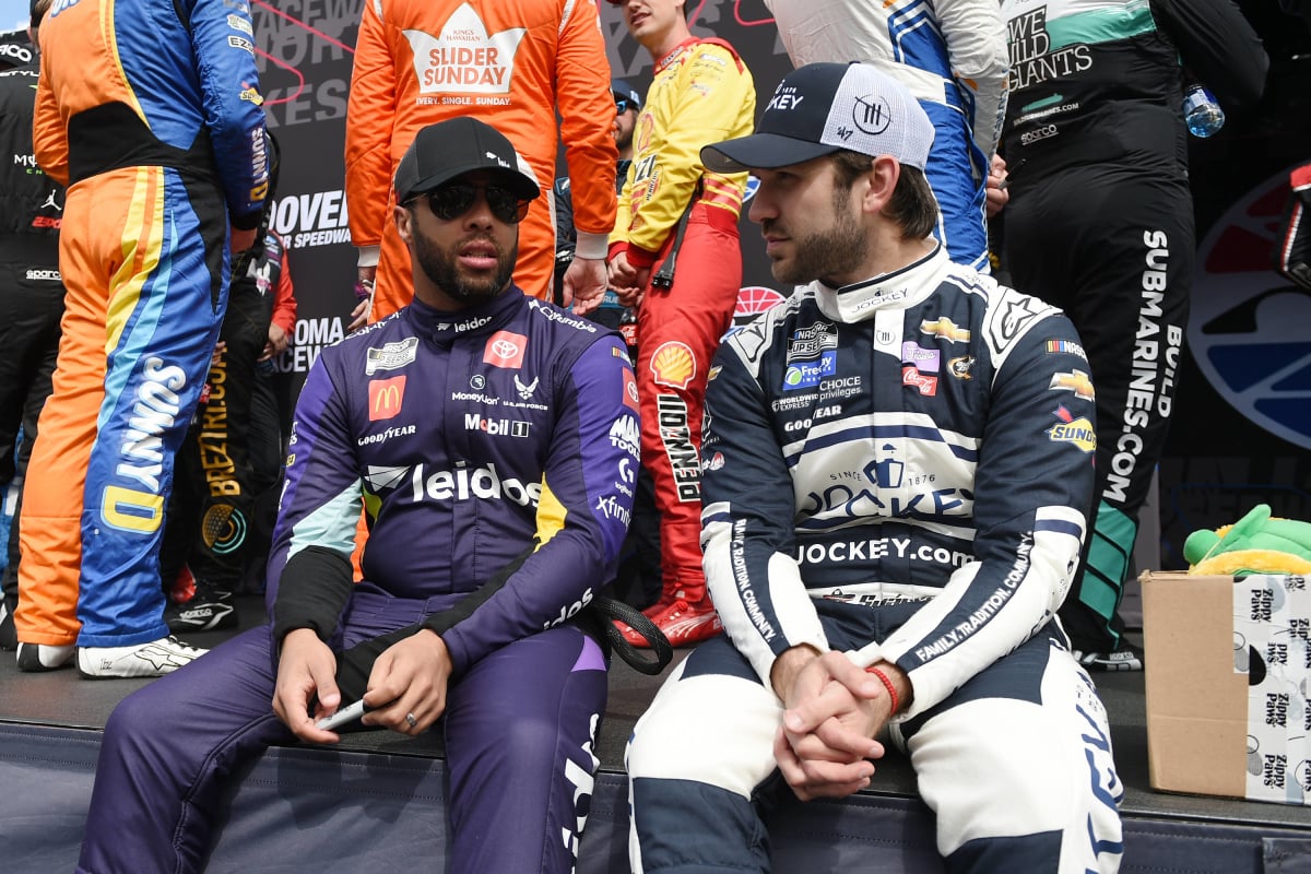 An image of NASCAR drivers Bubba Wallace and Daniel Suarez
