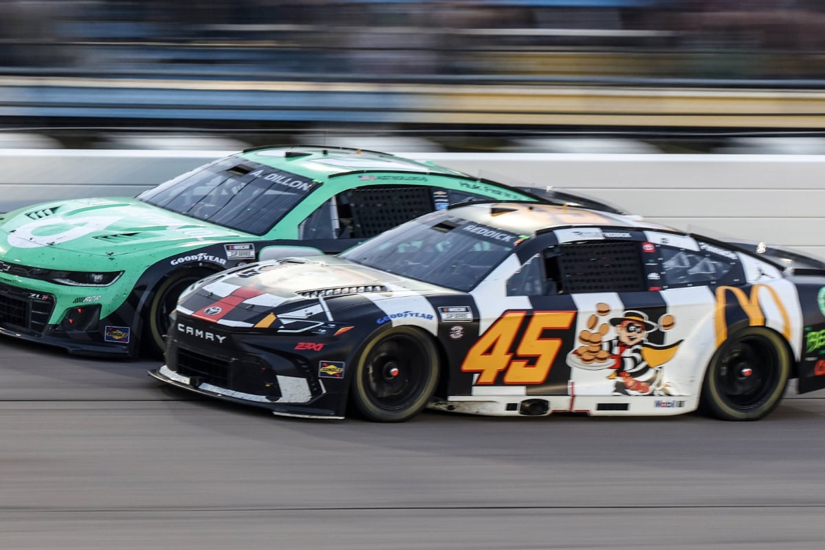 An image of Tyler Reddick and Austin Dillon racing at Iowa Speedway