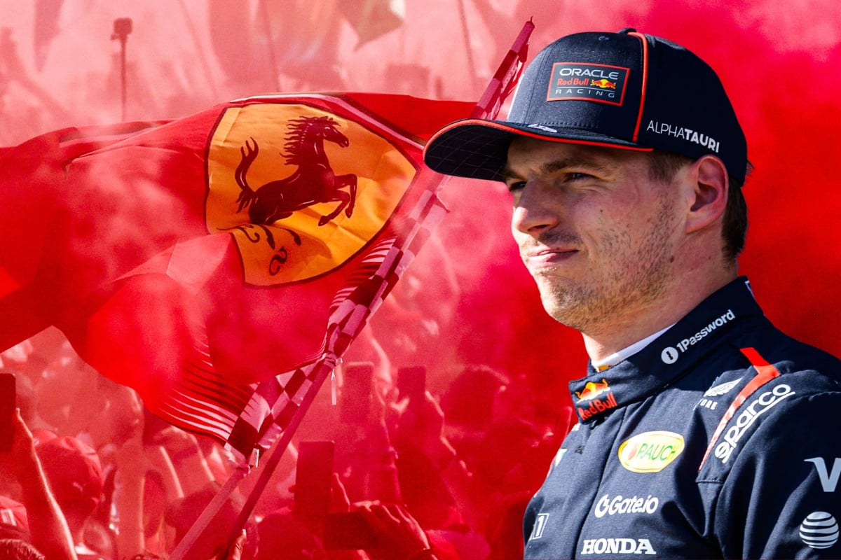 Max Verstappen looks on at Ferrari fans