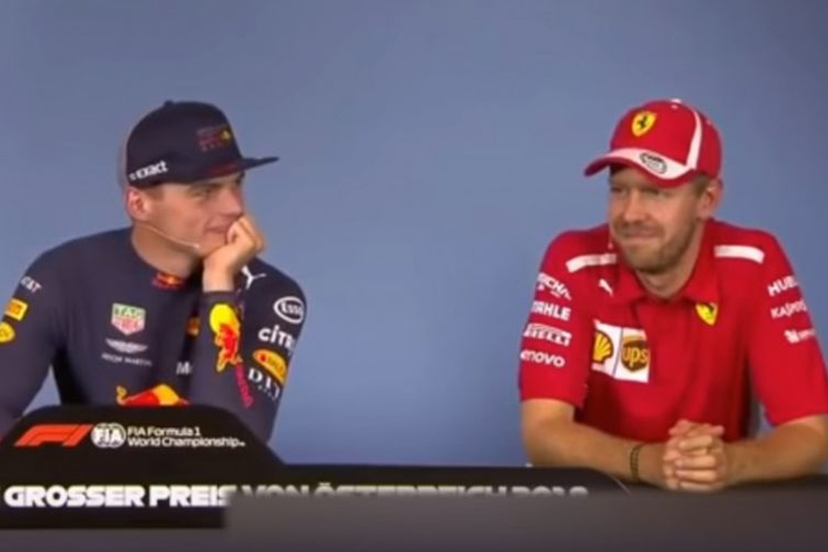 VIDEO: Verstappen en Vettel hebben onderonsje tijdens persconferentie