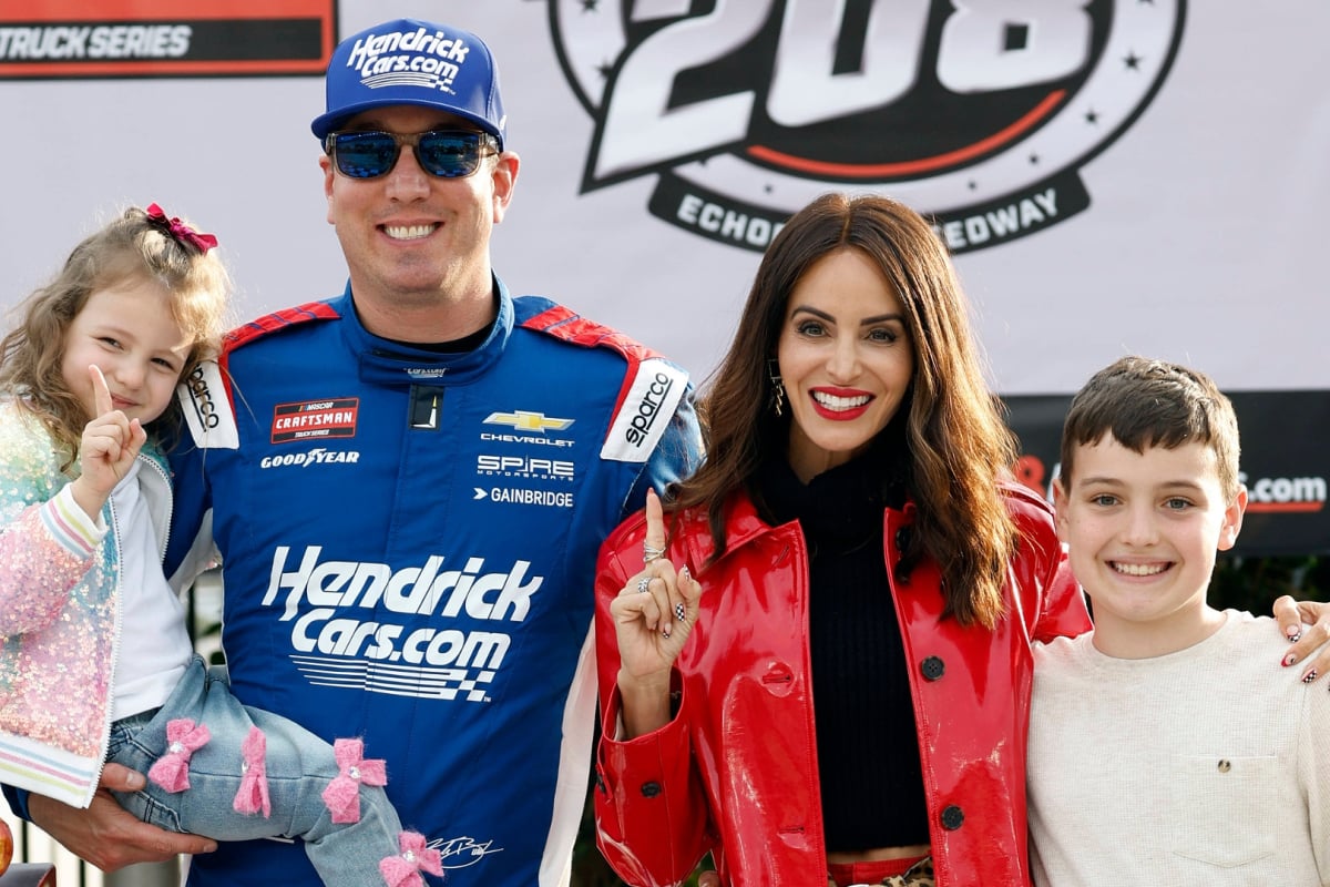An image of NASCAR legend Kyle Busch, wife Samantha, and children Brexton and Lennix
