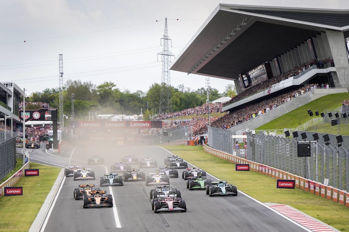 hungary, start, leclerc, russell, norris, piastri