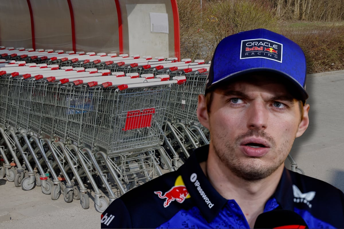 Max Verstappen looks at shopping trolleys