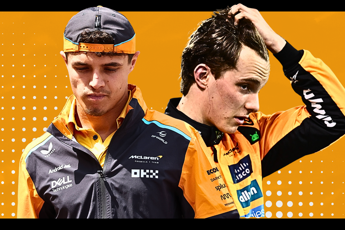 Norris and Piastri looking gloomy with a black and orange edited square background