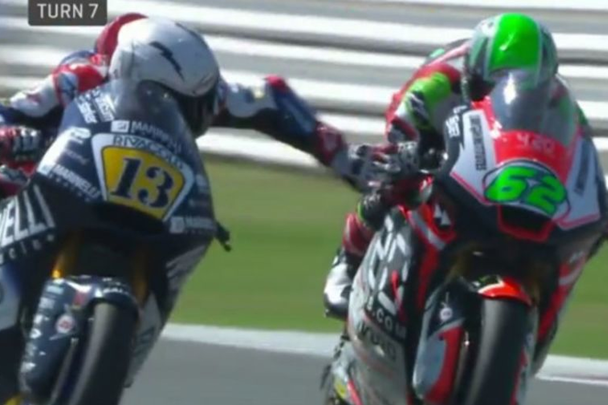 VIDEO: Moto2 rider reaches out to grab rival's brake lever!