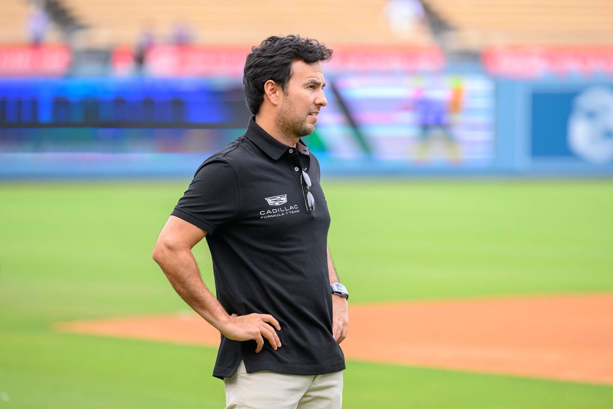 Sergio Perez in a Cadillac top at the Dodgers Baseball stadium