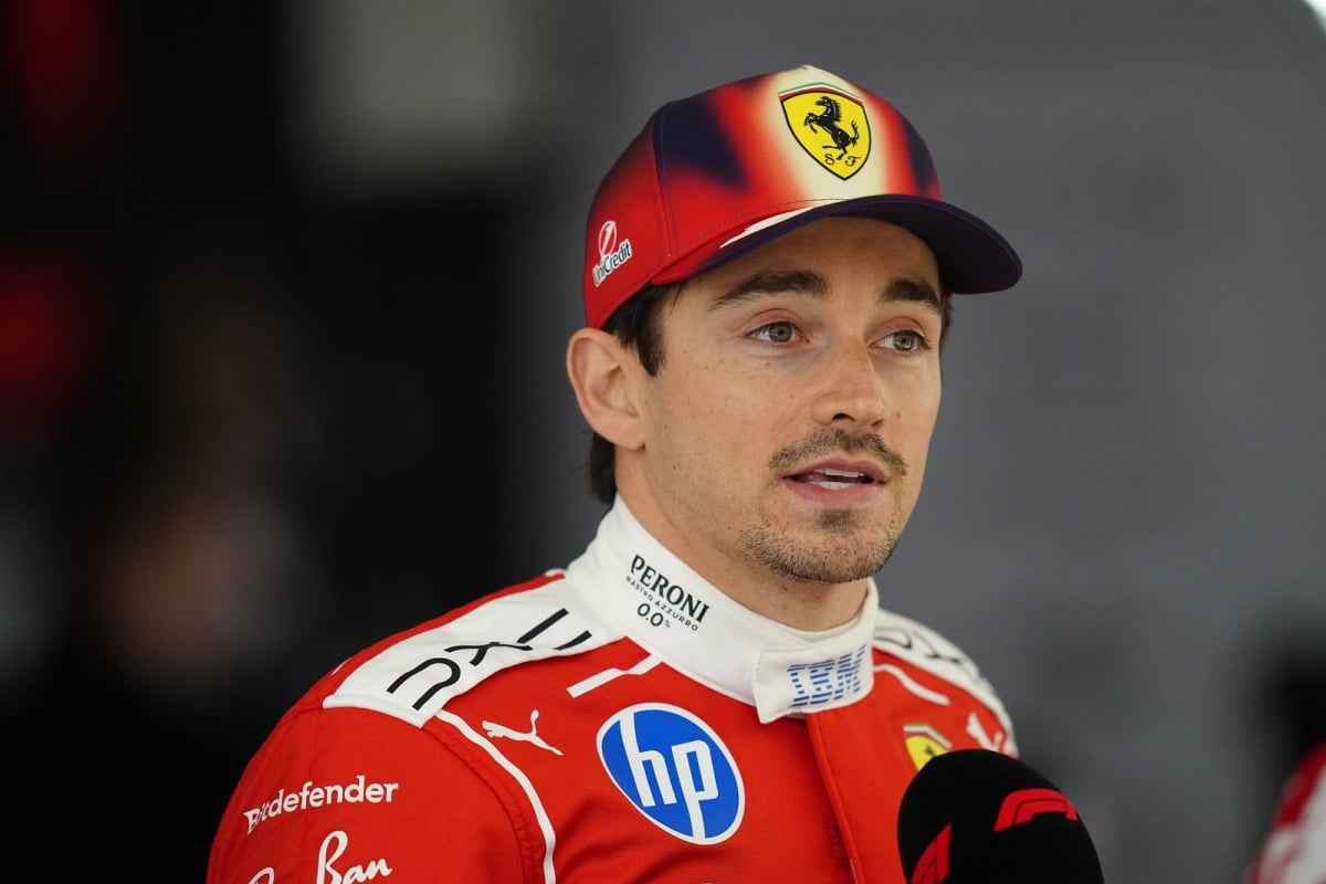Ferrari's Charles Leclerc talks to the media at the 2026 Chinese Grand Prix